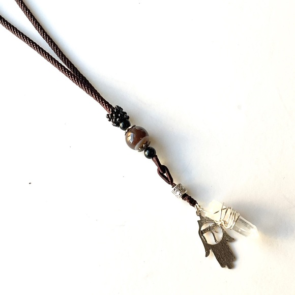 Handmade Sterling silver hamsa clear Quartz wand necklace gemstone healing stone - Picture 5 of 8